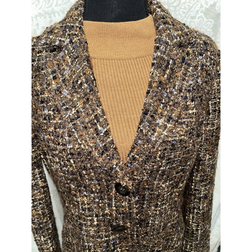 Coldwater Creek Women's Jacket 12 Brown Ribbon Weave Blazer And Mock Neck LS - Picture 6 of 12